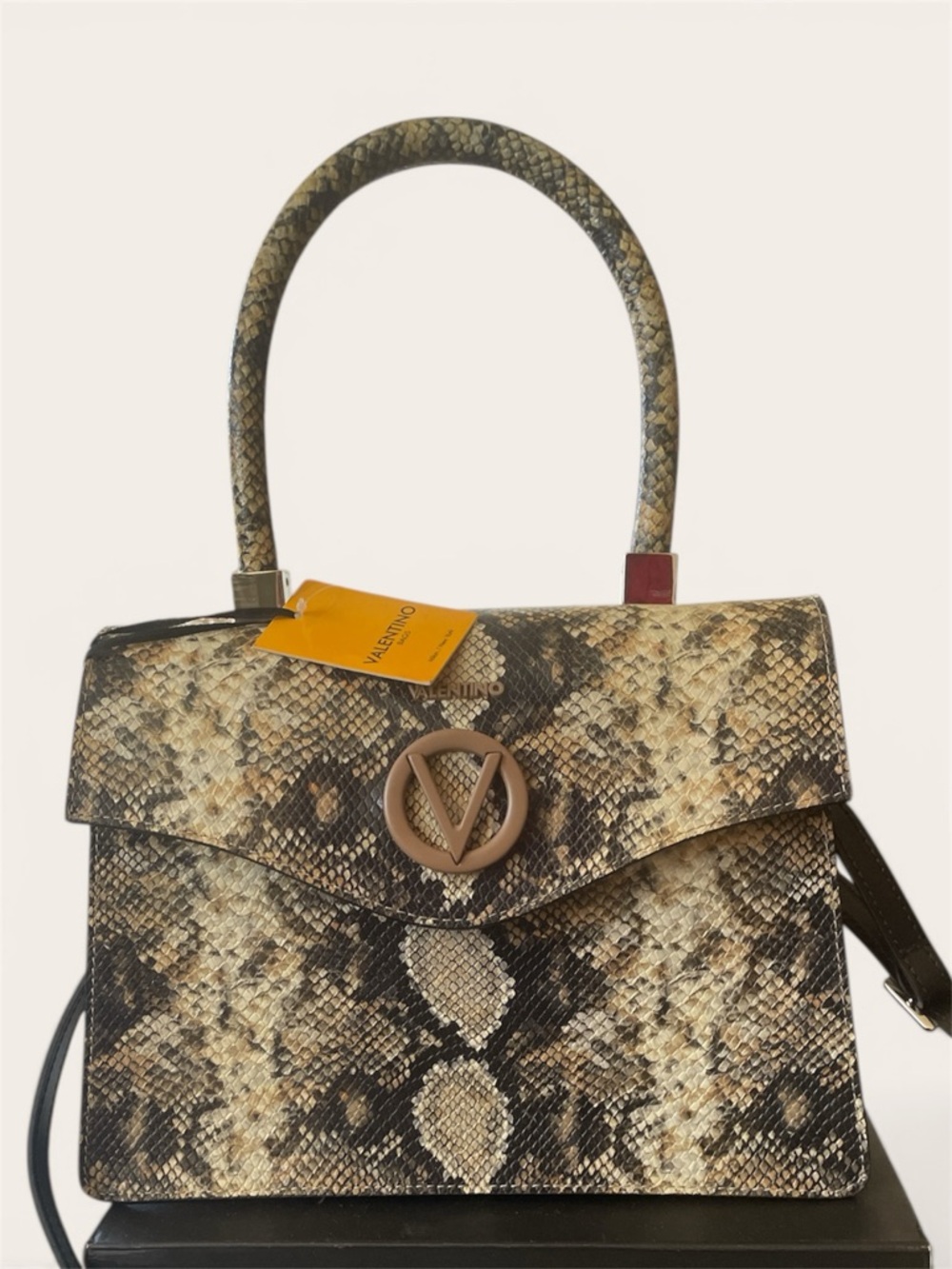 Valentino Snakeskin Print with Top handle & Detachable Black strap tote bag